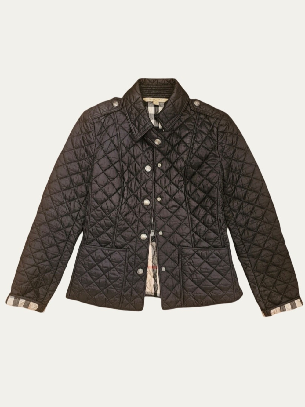 Burberry Brit Diamond Quilted Jacket Black Nova Check Lined Size XS